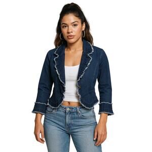 Pewter 90s Y2K Denim Cropped Ruffle Blazer Jacket Women’s M J.Lo Streetwear